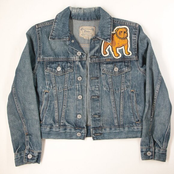 Polo Ralph Lauren Kids Trucker Denim New York Bulldog Jean Jacket Size 12